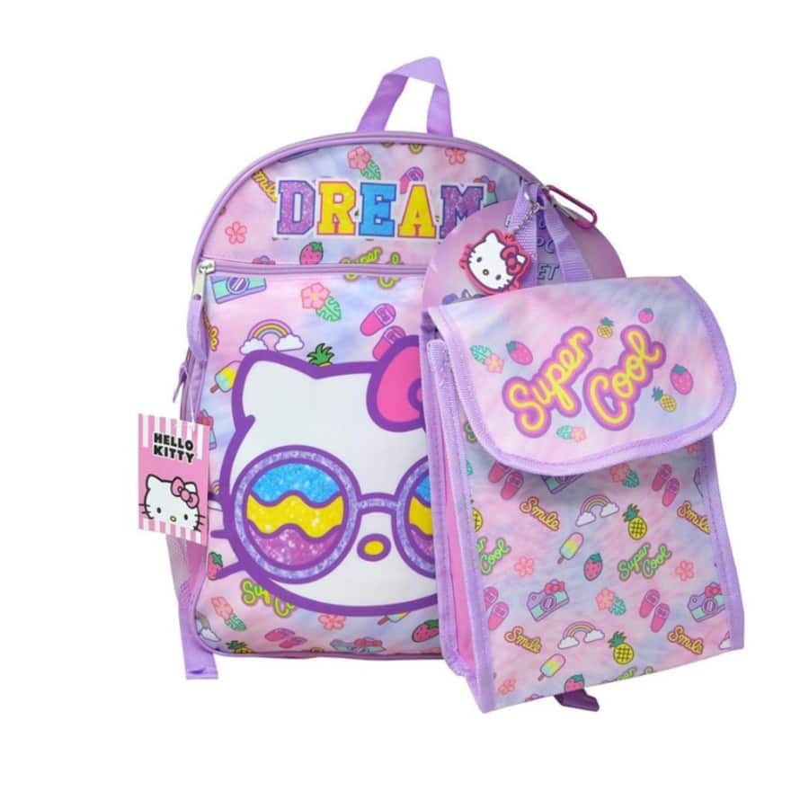 Hello Kitty - 16" 4pc Backpack Set with Lunch Kit, Key Chain & Carabiner - Assorted Pre-Pack