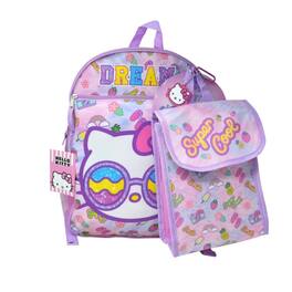 Hello Kitty - 16" 4pc Backpack Set with Lunch Kit, Key Chain & Carabiner - Assorted Pre-Pack