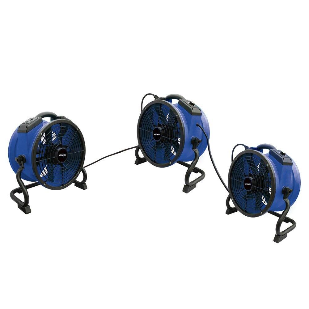 Back. XPOWER - 1/4 HP 1720 CFM High Temperature Sealed Motor Axial Air Mover, Blower, Fan - Blue.