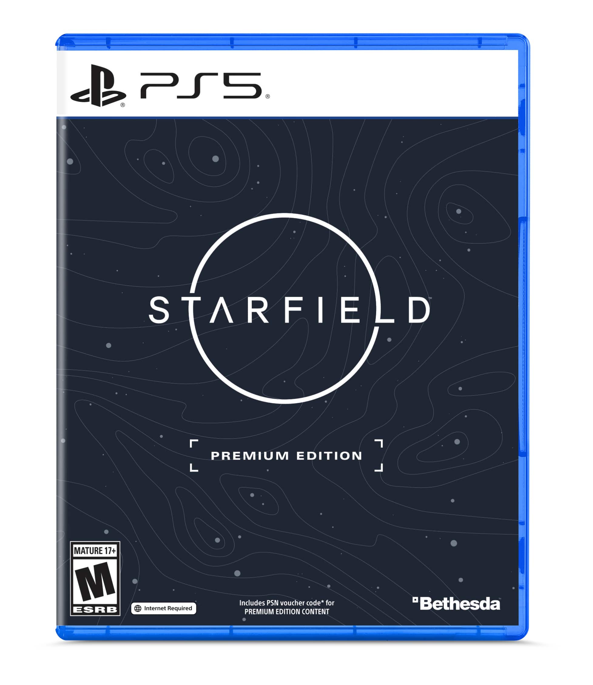 PS5 STARFIELD PREMIUM EDITION MATURE 17+ M ESRB internet Required Includes PSN voucher code* for PREMIUM EDITION CONTENT "Bethesda