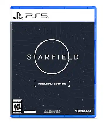 PS5 STARFIELD PREMIUM EDITION MATURE 17+ M ESRB internet Required Includes PSN voucher code* for PREMIUM EDITION CONTENT "Bethesda - M (Mature 17+)