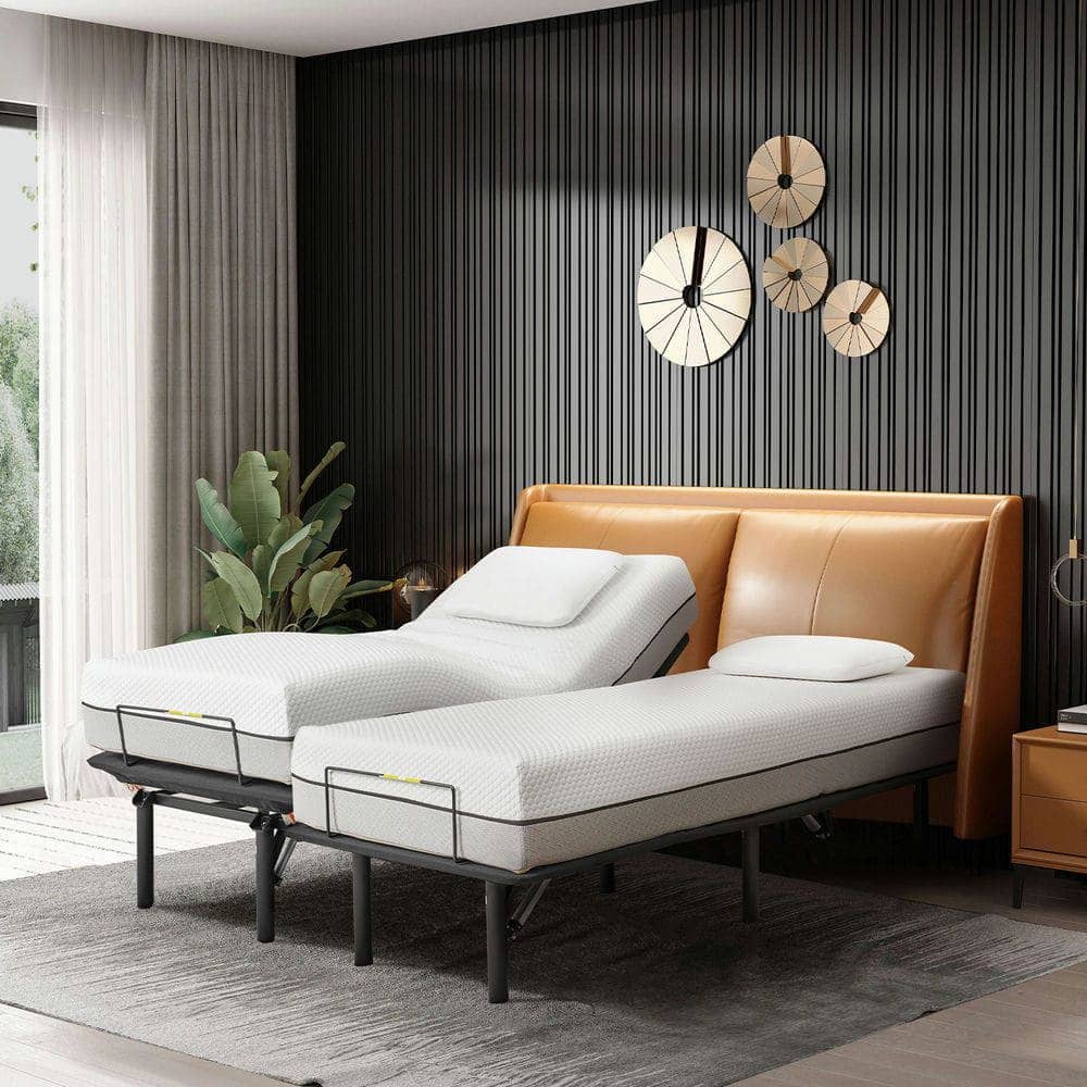 Front. Kadyn - Split King Size Adjustable Bed Base/Bed Frame with Motorized Head and Foot Incline,Zero-Gravity,Wireless Remote - Black.