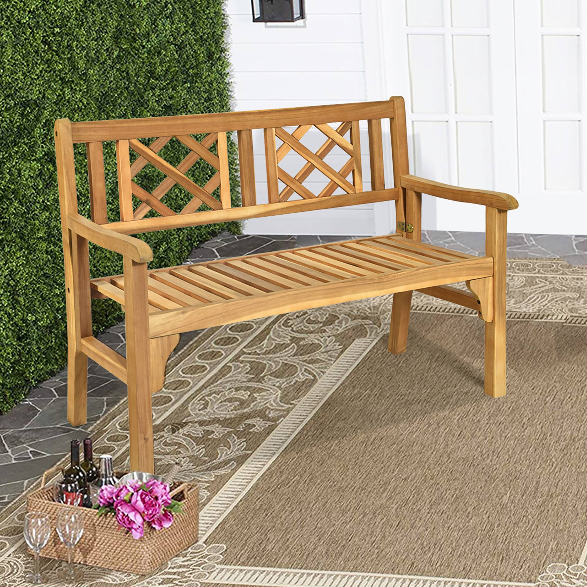 Alt View 5. Costway - Costway Patio Outdoor Solid Wood Bench Folding Loveseat Chair Park Garden Deck Furniture - Teak.