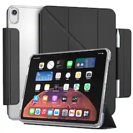 Vena - For Apple iPad A16 Case Clear, iPad 10th Generation Case, iPad 11 Case, Detachable Y-Fold Stand with Pencil Holder - Black