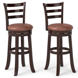 Costway - 30" Bar Height Swivel Barstools Set of 2 with Back, Faux Leather Seat for Pub - Cappuccino