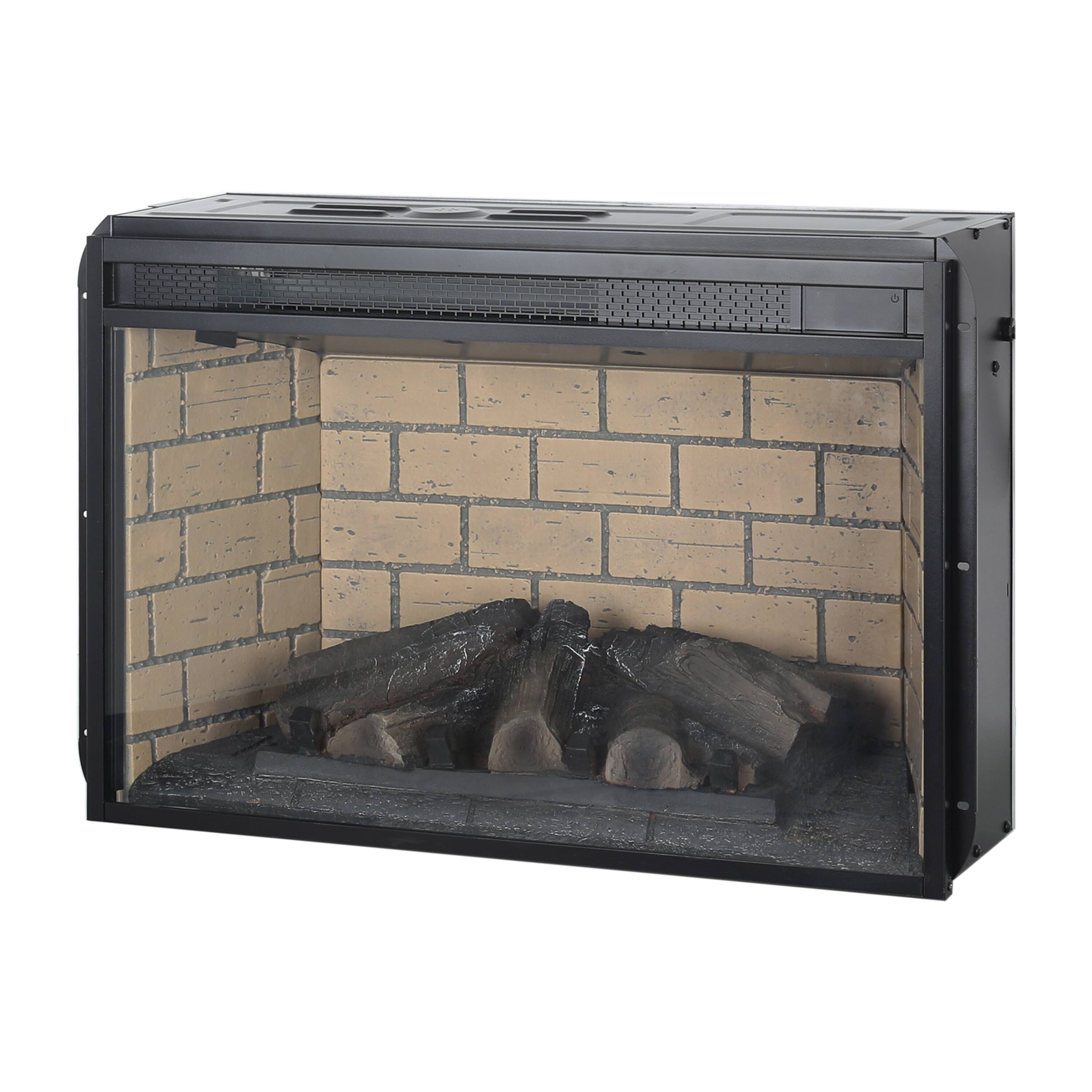 Back. Mondawe - 26" Infrared Quartz Electric Fireplace Insert with Wood Logs and Brick Design - Black.