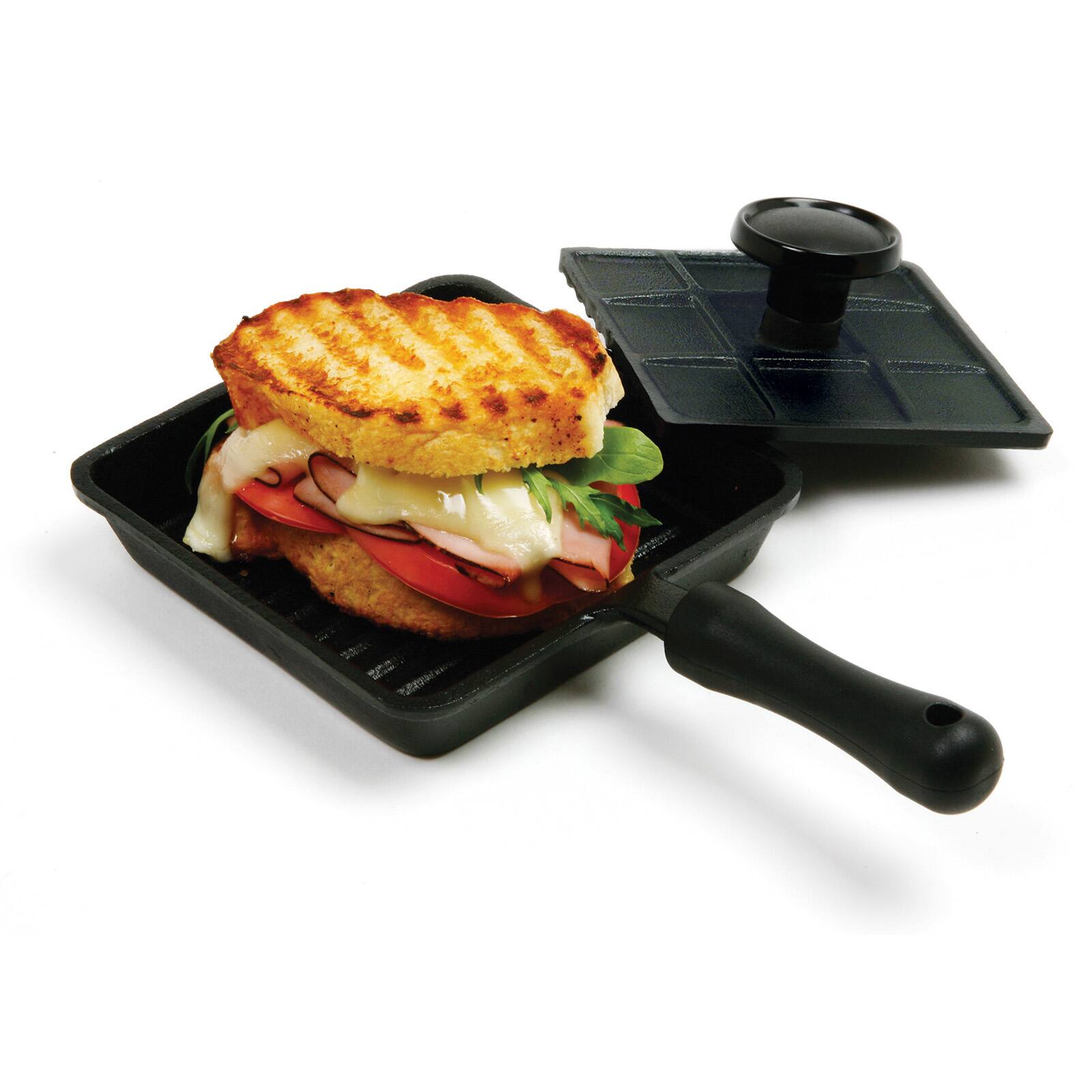 Alt View 1. Norpro - Pre-Seasoned Cast Iron Mini Panini Pan with Press, Black - Black.