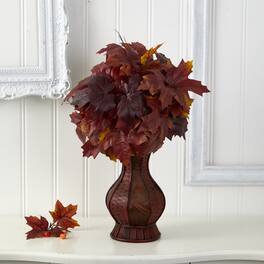 BreeBe - 24" Autumn Maple Leaf Artificial Plant in Decorative Planter - Burgundy