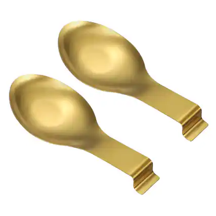 Front. Unique Bargains - 2pcs Spoon Rest, 10.2x3.7" Stainless Steel Holder Heat Resistant with Hook for Kitchen Counter Stove Top - Gold.