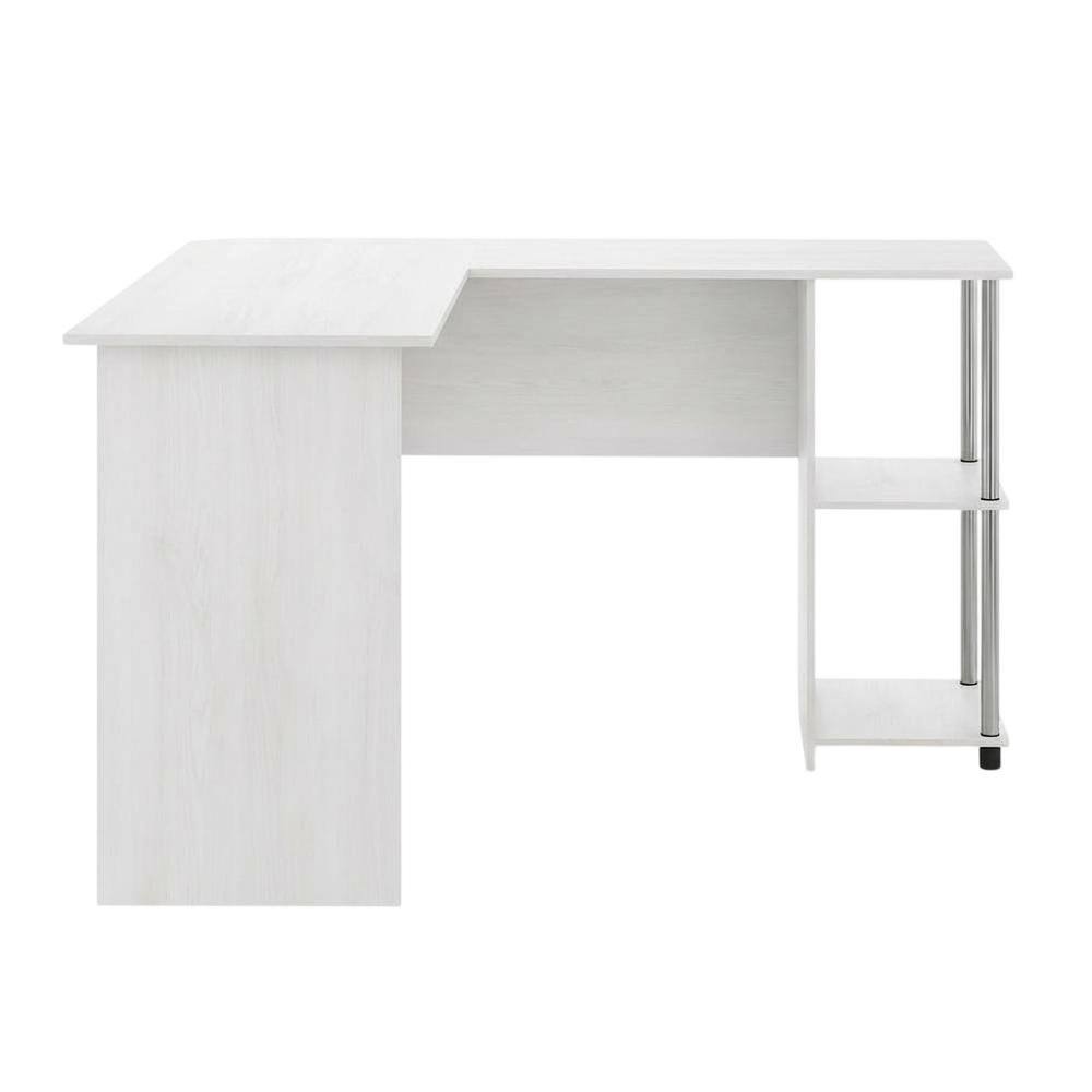 Back. BisonOffice - L-Shape Desk, Stainless Steel Tubes And White Oak Finish For Modern Workspaces - White Oak/Chrome.