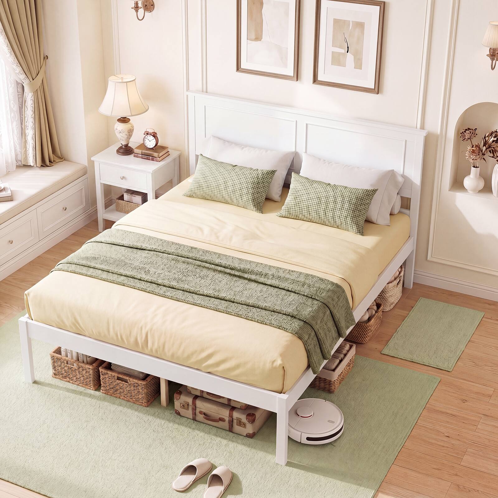 Alt View 1. Gymax - Gymax Full Size Bed Frame Farmhouse Wooden Platform Bed w/Headboard Under-Bed Storage - White.