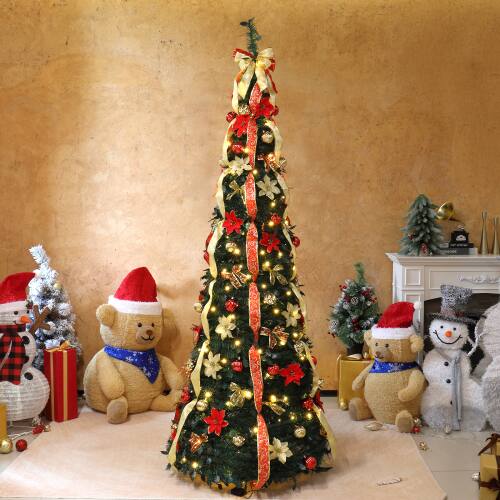 Alt View 8. Winado - 7 FT Christmas Tree Artificial Pop Up with Warm Lights, Ornaments for In/Outdoor Holiday Decoration - Green & Red.