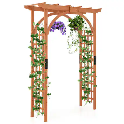 Front. Costway - Premium Outdoor Wooden Cedar Arbor Arch Pergola Trellis Wood Garden Yard Lattice - Orange.