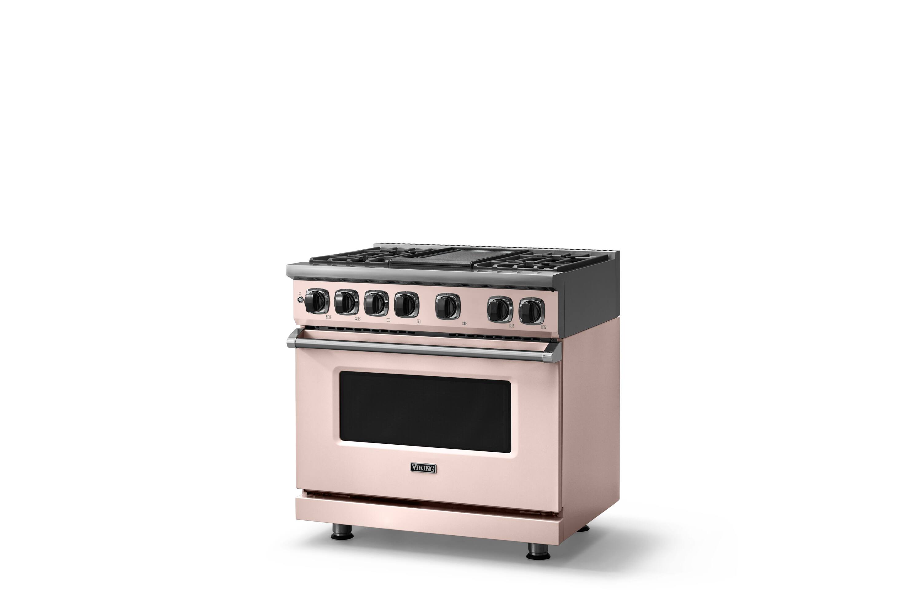 Angle. Viking - 36 in. Wide 4 Burner Dual Fuel Sealed Burner Range with Griddle-LP - Blush.