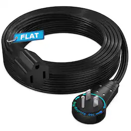 Maximm - 360° Rotating Flat Plug Extension Cord 15 feet Flat Cord Under Carpet with Slim Space-Saving Plug Design - Black