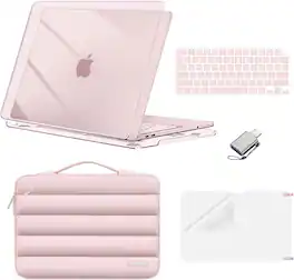 mosiso - For MacBook Neo 13-Inch 2026 A3404 A18 Pro Chip, Protective Hard Shell&Puffy Sleeve Bag&Keyboard Skin&Screen Film&Type C - Crystal Blush