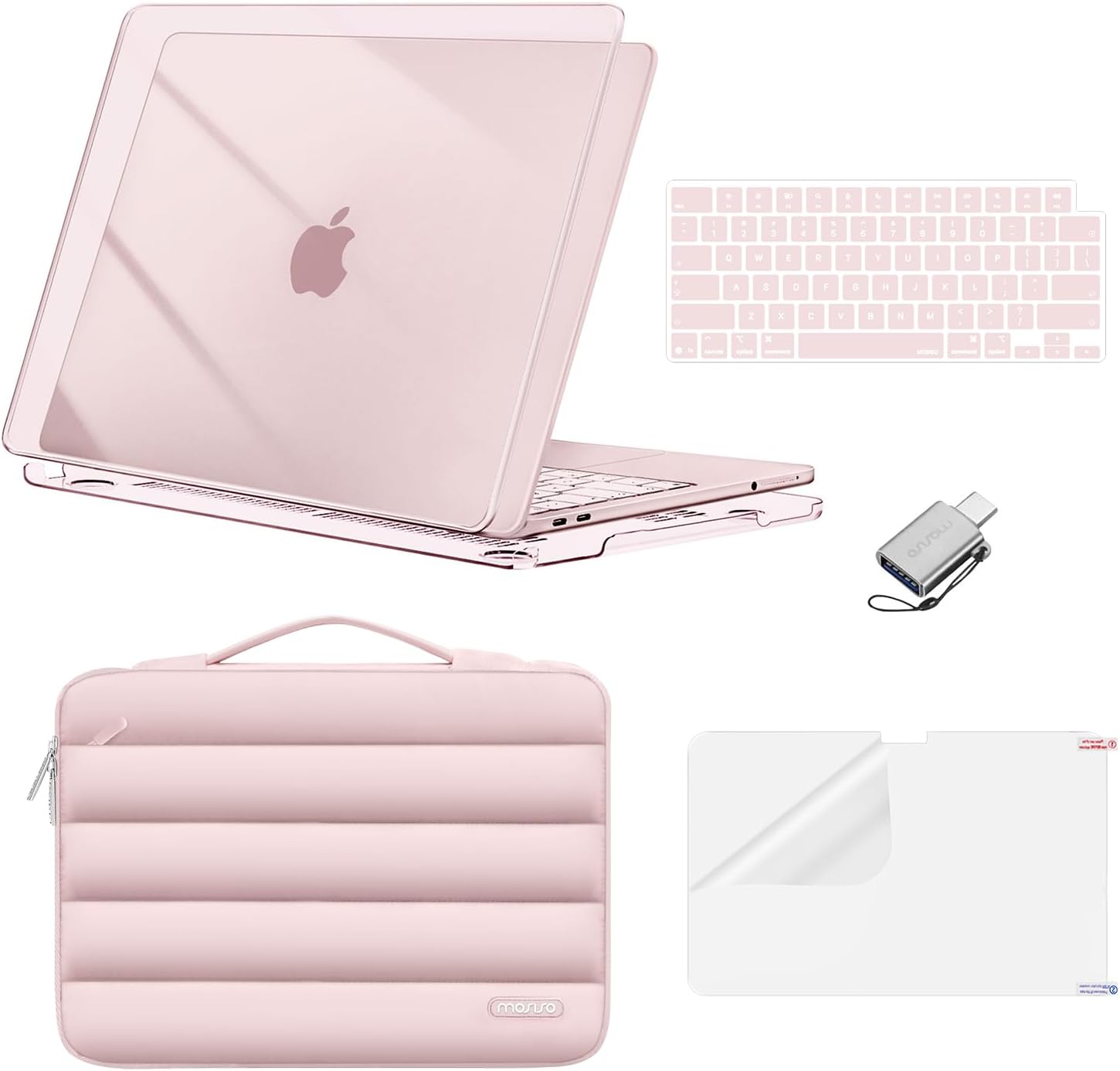 mosiso - For MacBook Neo 13-Inch 2026 A3404 A18 Pro Chip, Protective Hard Shell&Puffy Sleeve Bag&Keyboard Skin&Screen Film&Type C - Crystal Blush