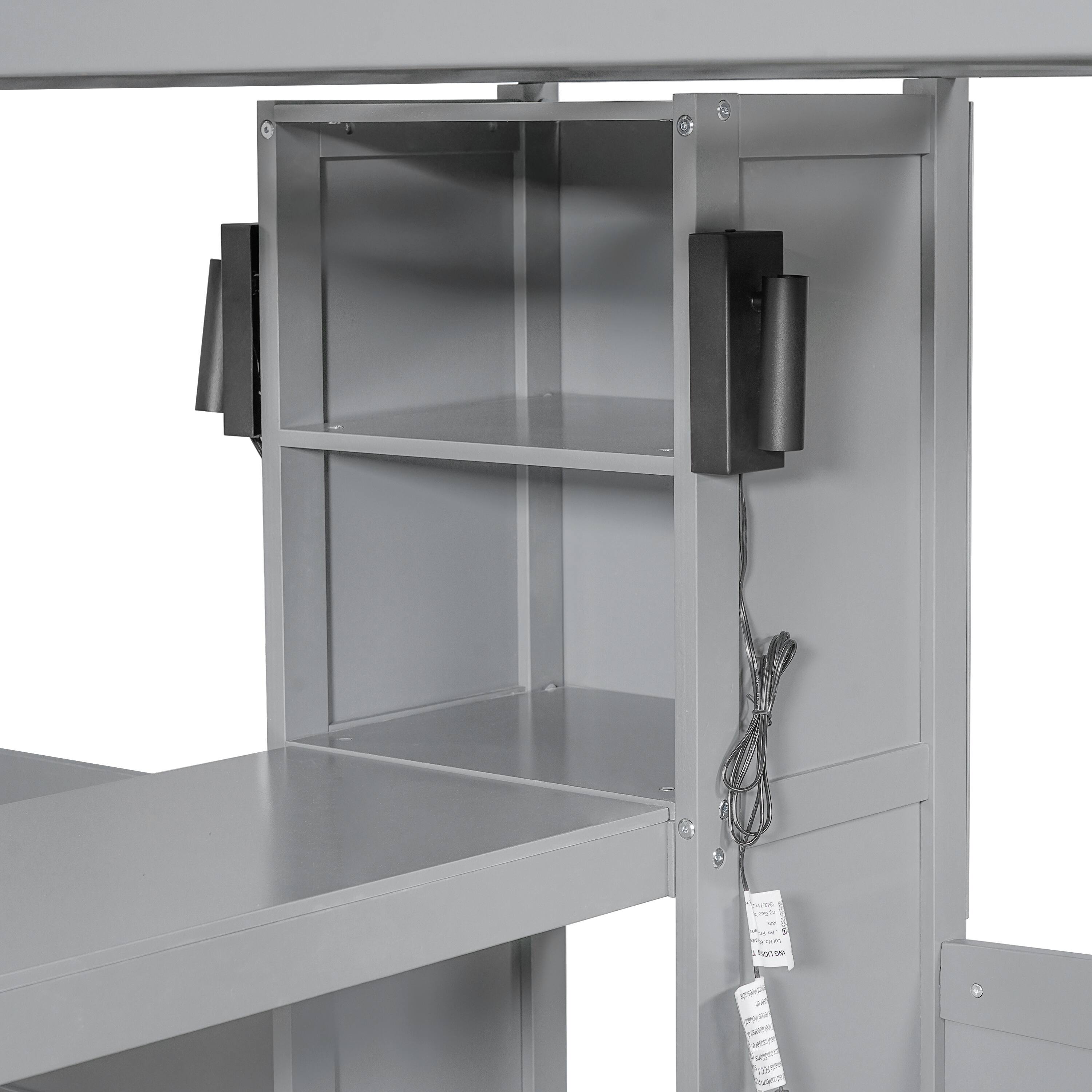 Alt View 1. Whisen - Twin over Twin over Twin Bunk Bed with Built-in Desk, Storage Shelves and LED Reading Lamp - Gray.