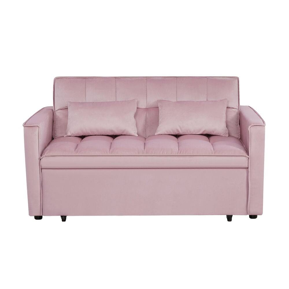 Back. Kadyn - 54 Inch Adjustable Backrest Sofa, Sofa Bed, Futon Sofa with Double Armrest and Pouch for Living Room - Pink.