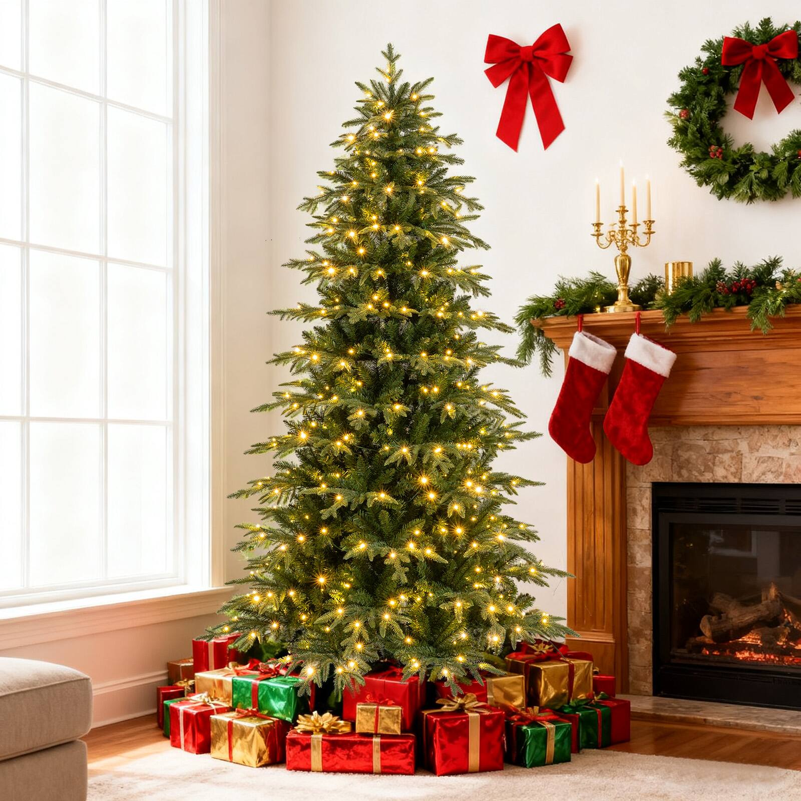 Alt View 1. Gymax - Gymax 7.5 FT Artificial Christmas Tree Pre-lit Xmas Tree w/ 1195 Branch Tips Green - Green.