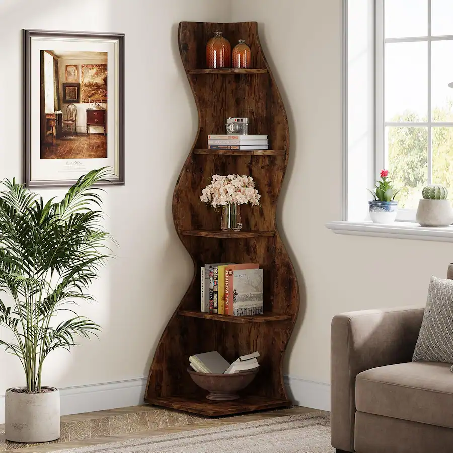 Tribesigns Corner Bookshelf with Storage Shelves and Book and Decor ...