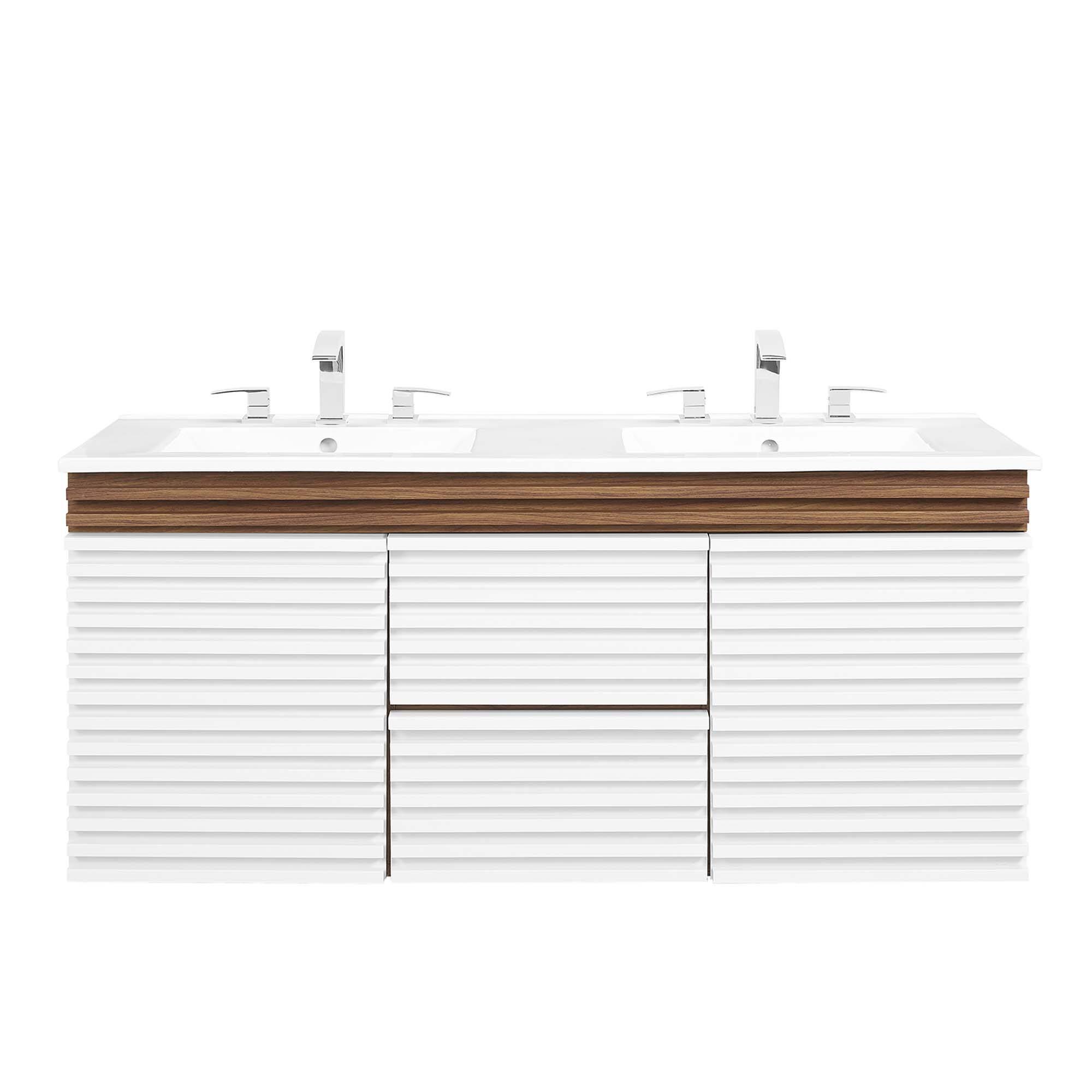 Alt View 2. Modway - Render 48" Wall-Mount Bathroom Vanity Basin Included by Modway - White Walnut White.