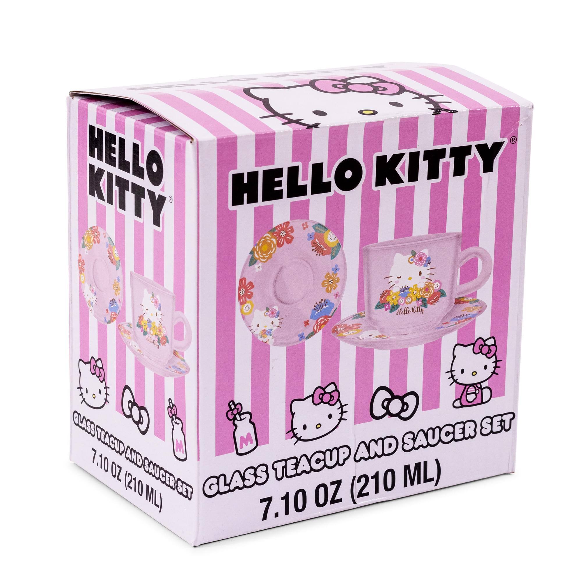 Silver Buffalo Sanrio Hello Kitty Flowers Glass Teacup and Saucer