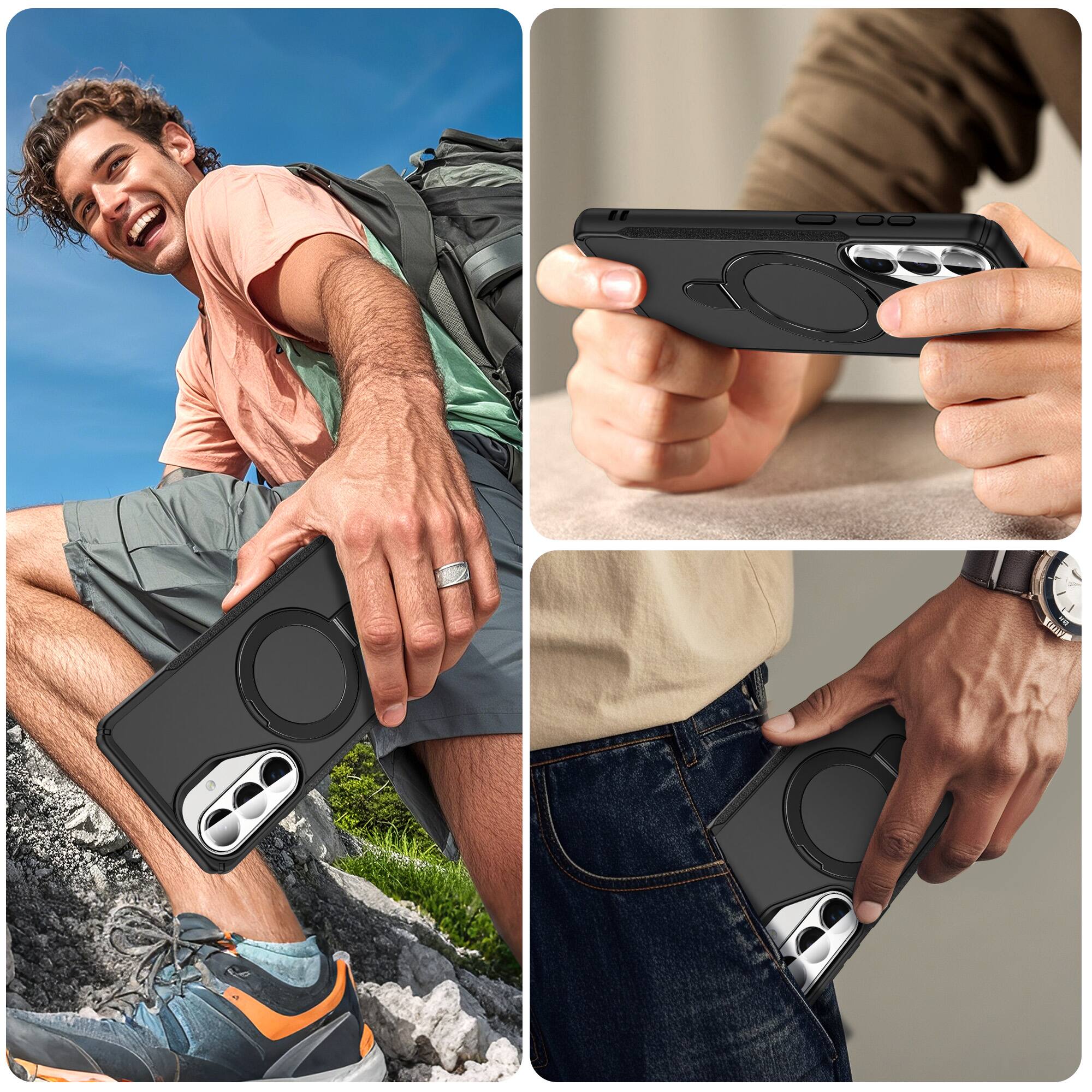 Alt View 2. Dteck - Case For Samsung Galaxy S26+ Slim Magnetic Shockproof Rugged Cover With Adjustable Ring Stand, Mag Safe Compatible - Black.