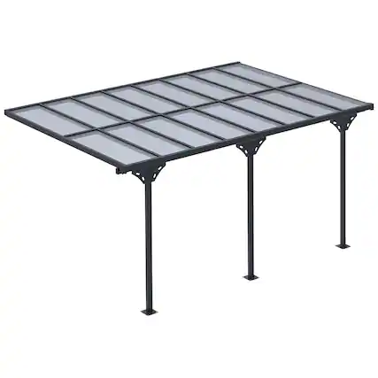 Front. Outsunny - 14.5' x 10' Outdoor Polycarbonate Pergola, Transparent UV Blocking Awning, Hardtop Deck Gazebo - Grey.
