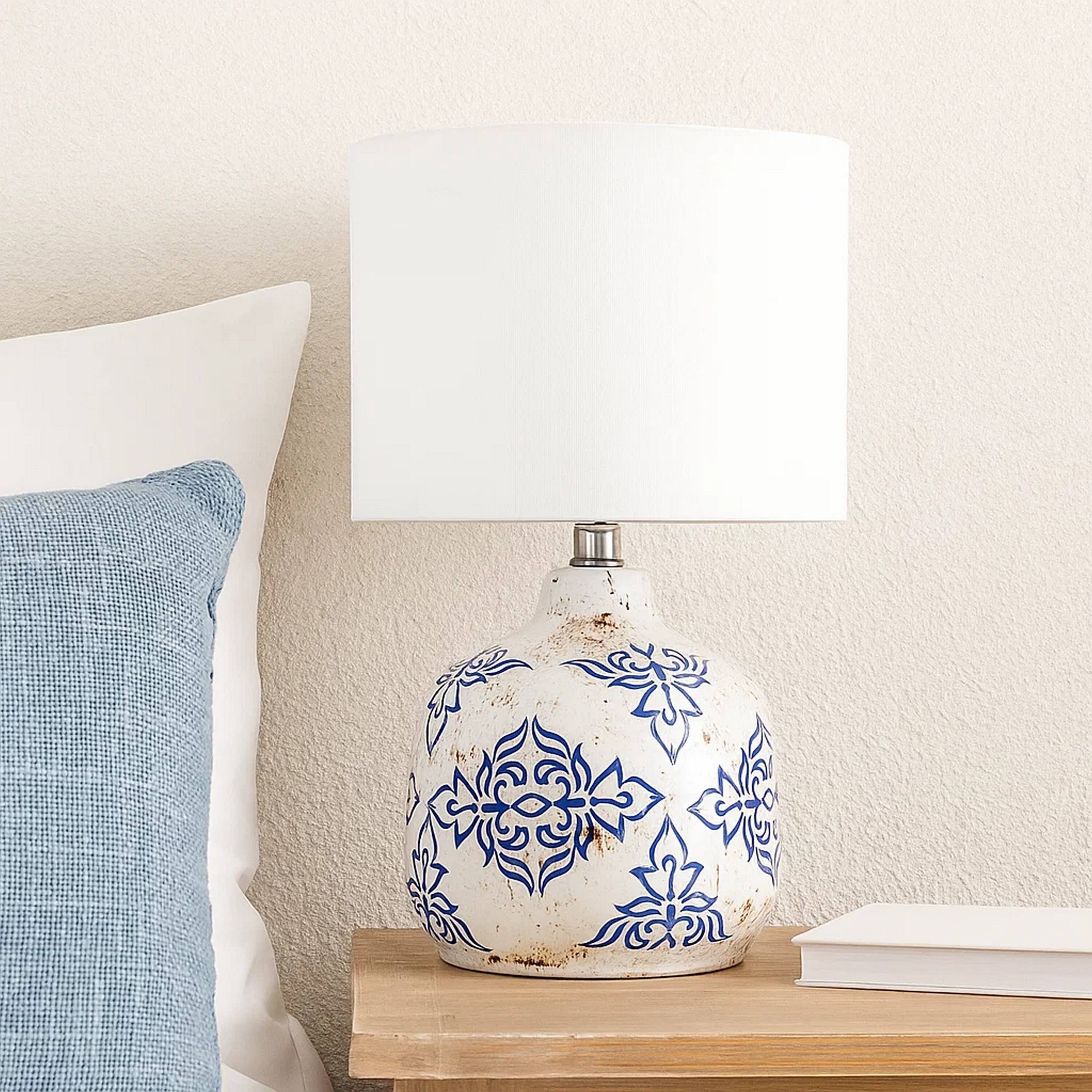 Alt View 3. Manhattan Lane - Table Lamp with Floral Pattern Ceramic Base - White.