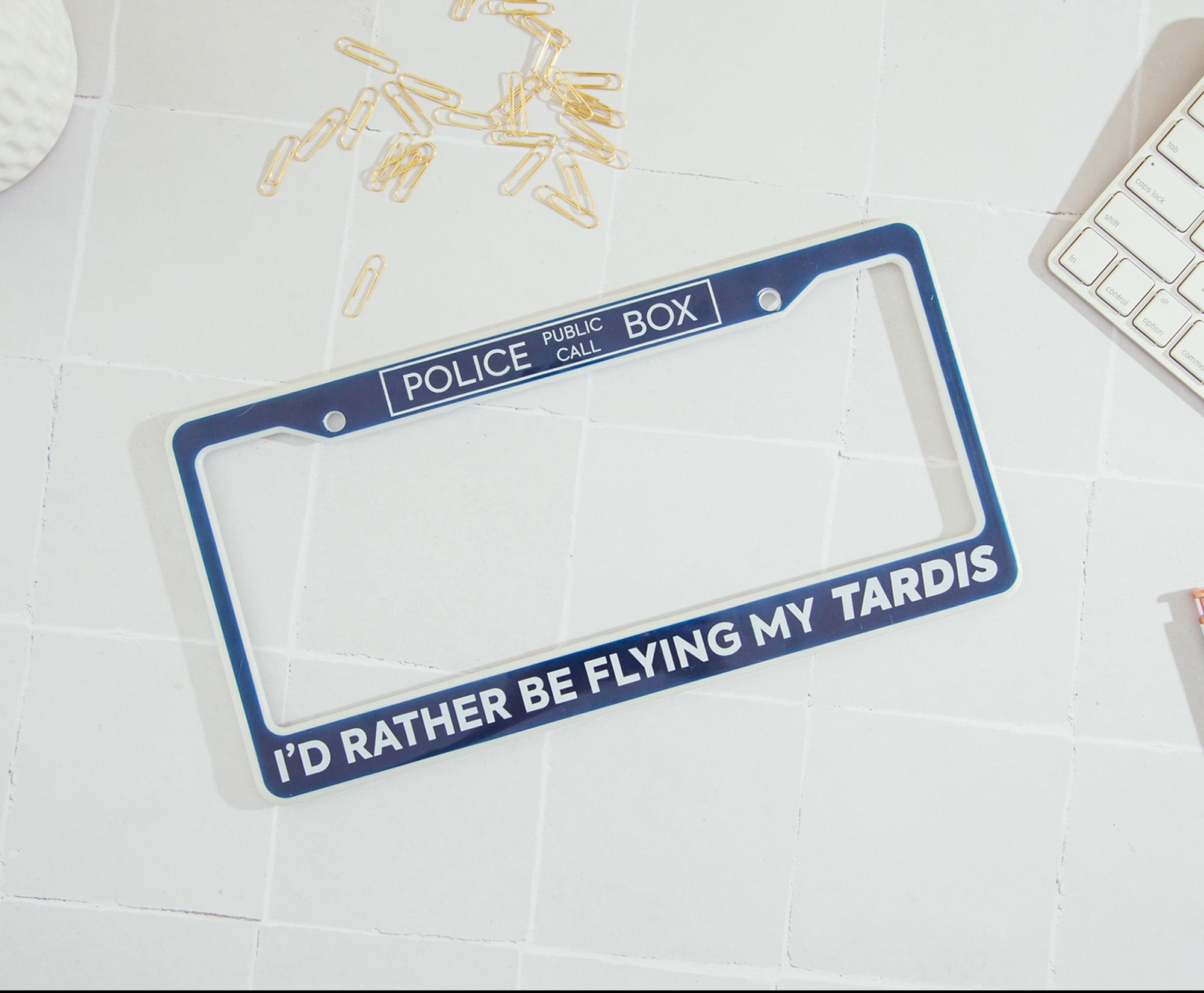 Sure, here is the corrected and grouped text from the image:

- POLICE PUBLIC CALL BOX
- I'D RATHER BE FLYING MY TARDIS