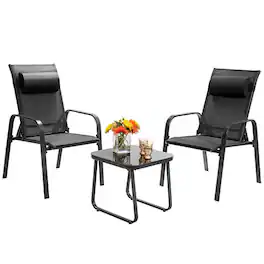 Pefilos - 3 Pieces Backyard Patio Bistro Furniture Set, Deluxe Outdoor Backyard Patio with Adjustable Backrest - Black