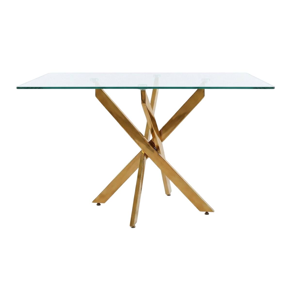 Angle. Loheer - Loheer Rectangular Glass Dining Table with Gold Legs, 47 Inch Tempered Glass Table - Gold.