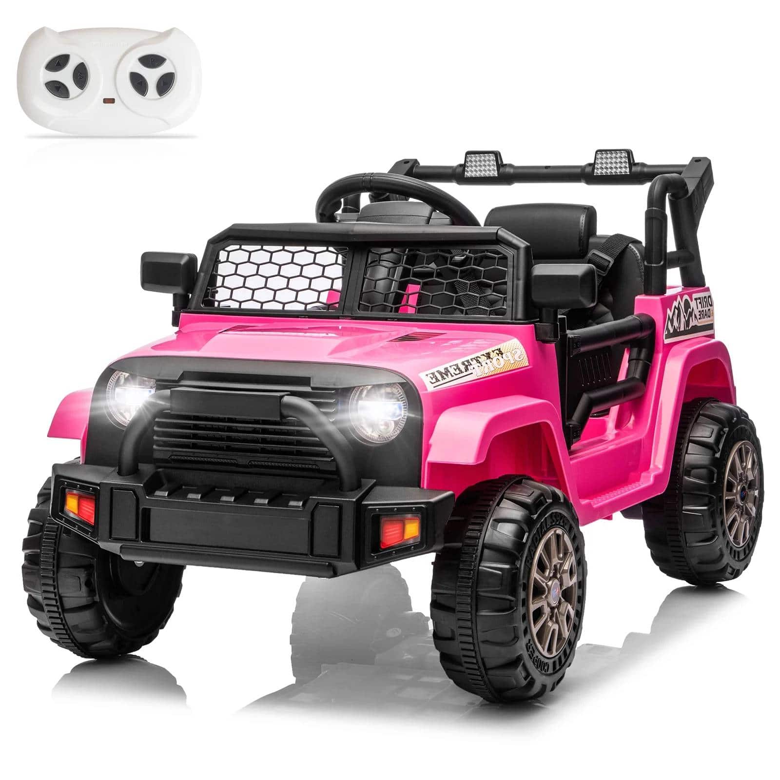 Winado - 12V Battery Powered Ride on Truck Cars with Remote Control, Electric Vehicles Ride-on Toys with Suspension, LED Lights - Pink