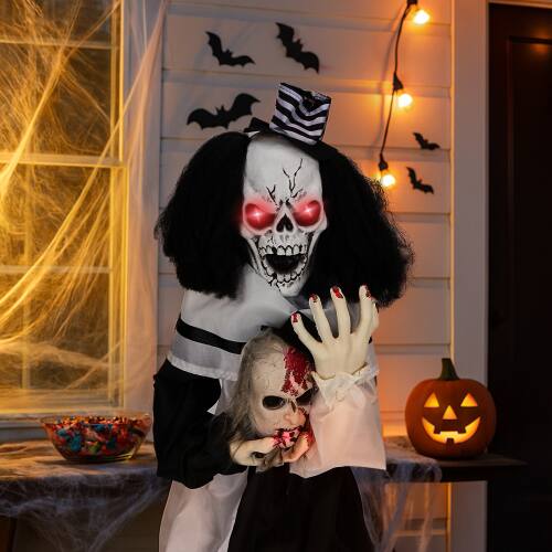 Alt View 10. Winado - Halloween Scary Bounce Clown Skeleton w/ Bloodstains Tabletop Animated Prop Decoration for Holiday Indoor Outdoor Garden - White & Black.