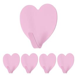 Unique Bargains - 5pcs Heart Shaped Wall Hooks, Metal Adhesive Towel Hook, Heavy Duty Sticky for Bathroom Kitchen Office Keys Coats - Pink