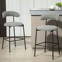 GOODSILO - 26"" Counter Height Bar Stool - Teddy Fabric Kitchen Island Stool with Black Base - Gray