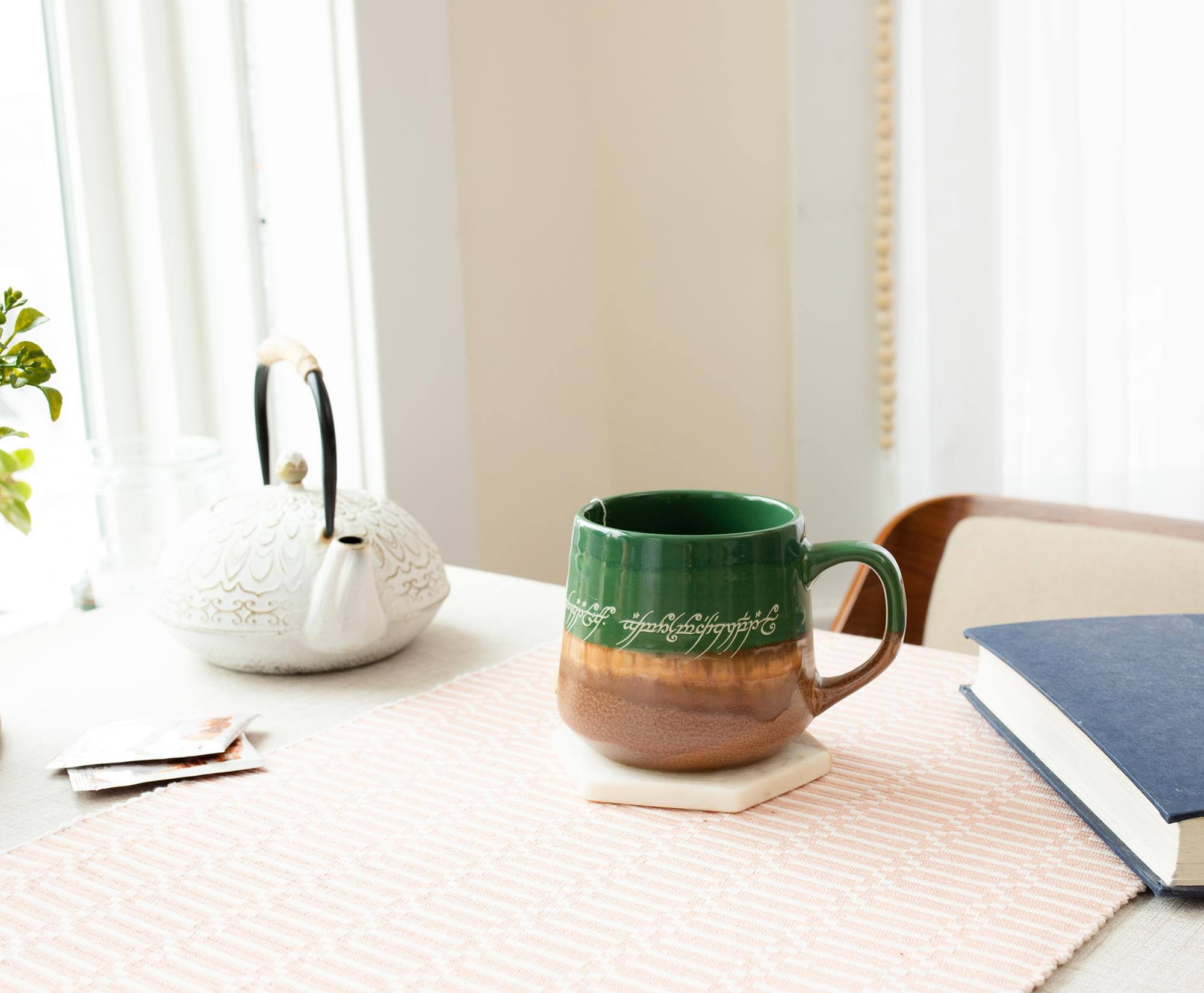 Alt View 5. Silver Buffalo - The Lord Of The Rings Elven Text Tapered Ceramic Pottery Mug | Holds 14 Ounces - Brown.