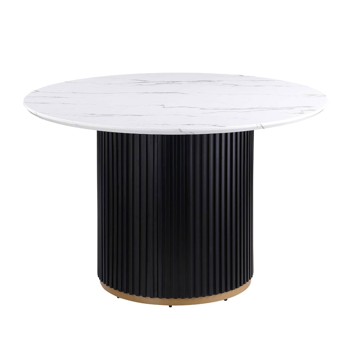 Alt View 4. Loheer - Loheer 46-Inch Round Faux Marble Dining Table with Black Fluted Metal Base for Four to Six - White, Black, Gold.