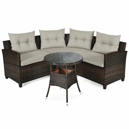 Front. Pefilos - 4 Pieces Furniture Patio Set Outdoor Wicker Sofa Set, Outdoor Furniture Sofa Set with High-Resilience Seat and Back - Brown.