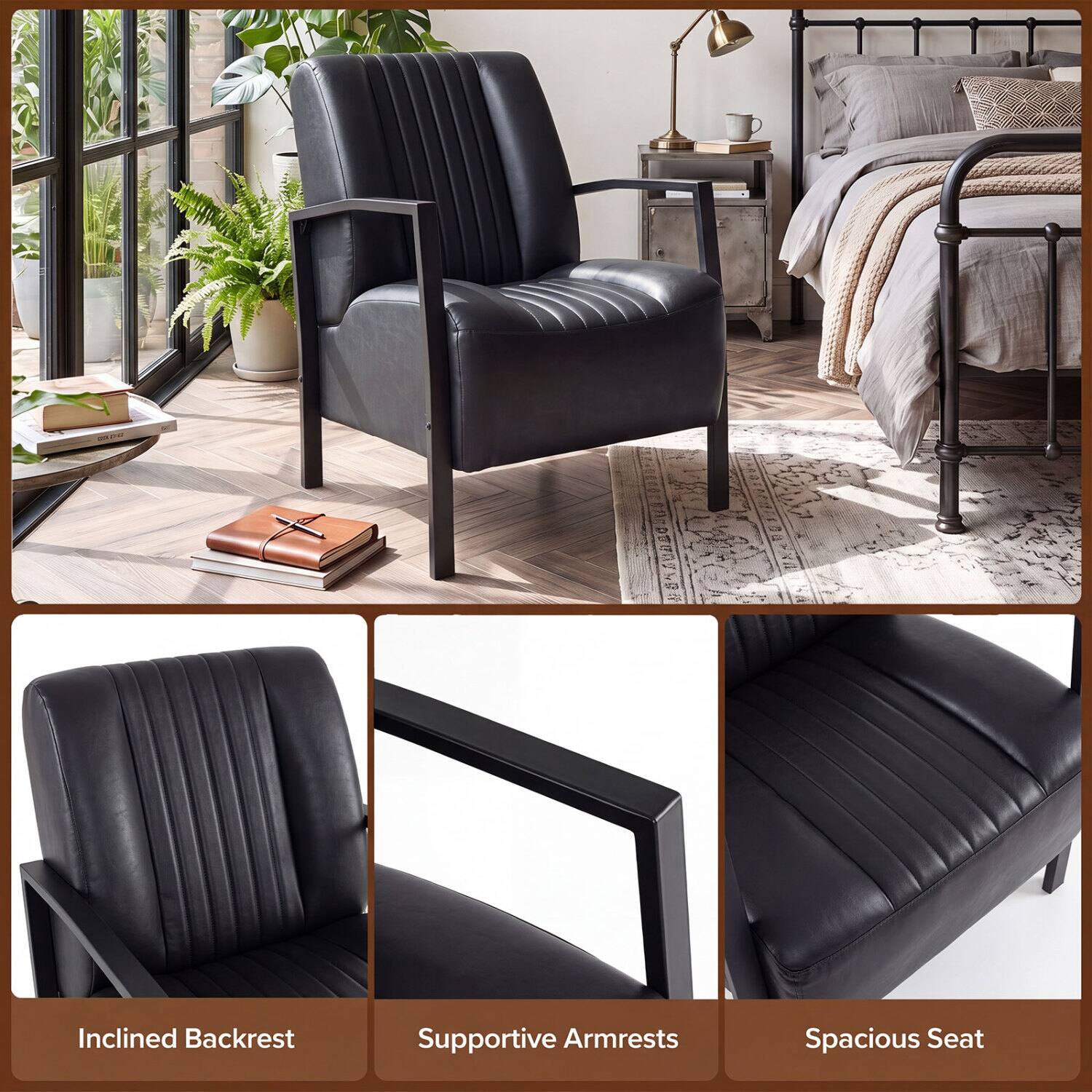 Inclined Backrest  
Supportive Armrests  
Spacious Seat