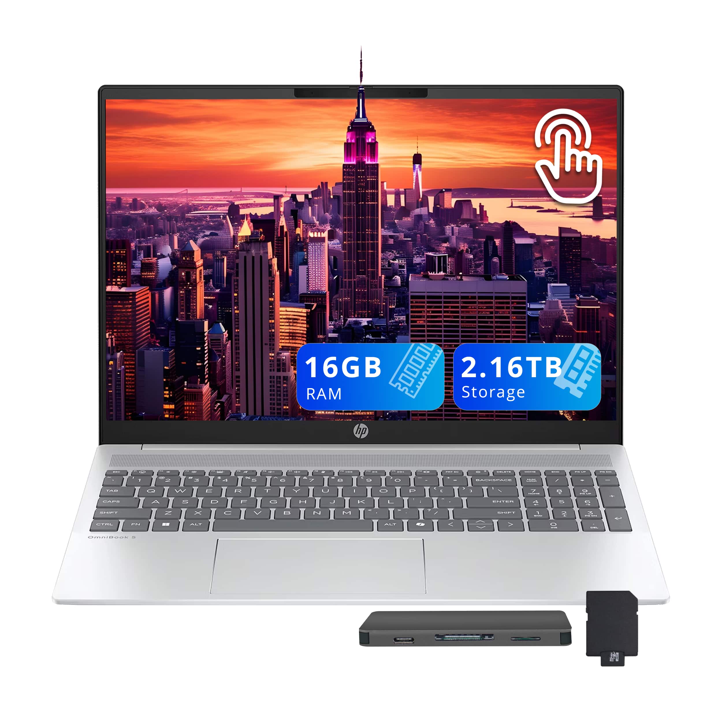 HP - OmniBook 5 16" Touch Laptop,Intel Core Ultra 5 225U,16GB RAM,2TB SSD+160GB Dock Station,Fingerprint,Win11 - Silver