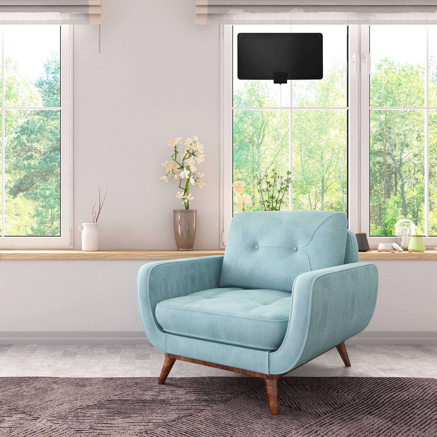 Angle. RCA - Ultra-Thin XL Amplified Indoor Flat HDTV Multi-Directional Antenna, 65+ Mile Range - Black.