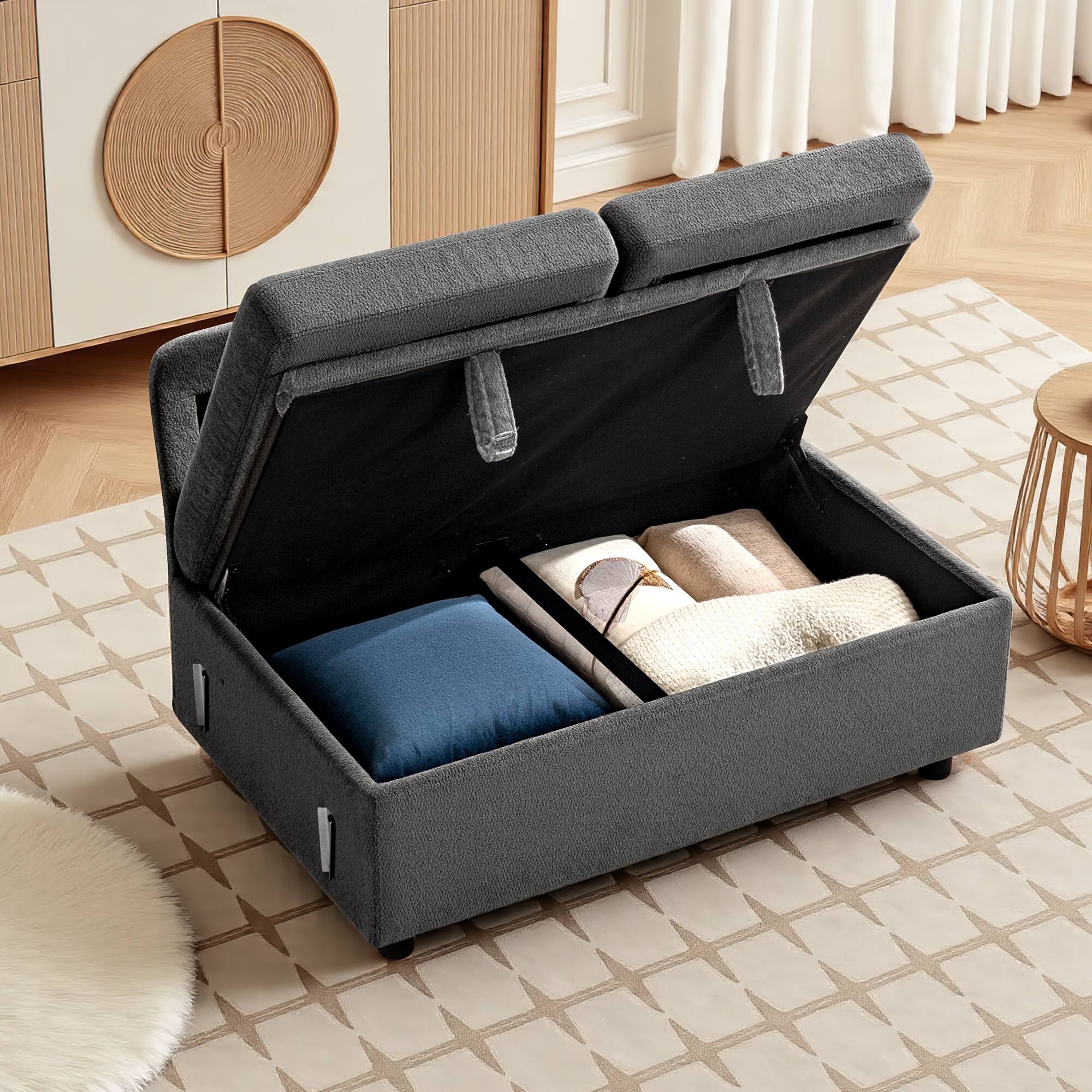 Angle. KERDOM - Combined Convertible L-Shape Sofa with Storage Chaise for Living Room, Modular Sectional Sleeper Couch with Pull Out Bed - Grey-A.