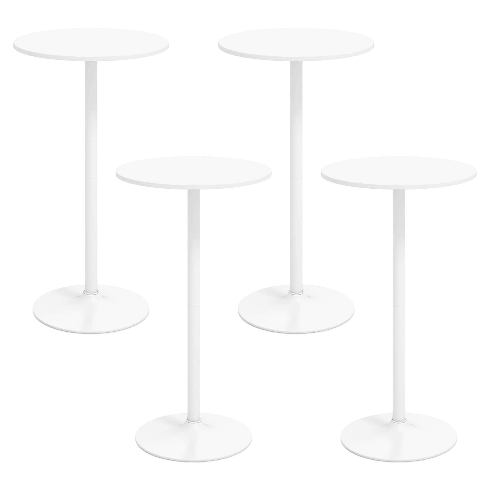 Gymax - Round Bar Table Set of 4 w/Adjustable Height & Metal Base Modern Cocktail Table - White