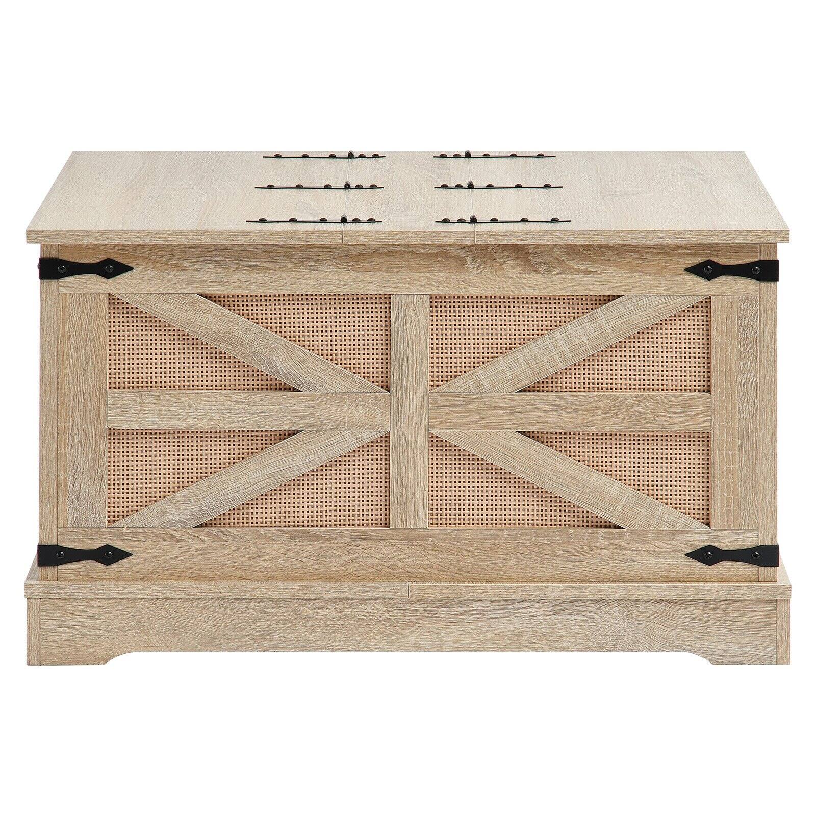 Alt View 9. Glintex - Rattan Coffee Table 32 in, Rectangle Woven Center Table with MDF Top and Storage Shelf for Living Room - Natural.