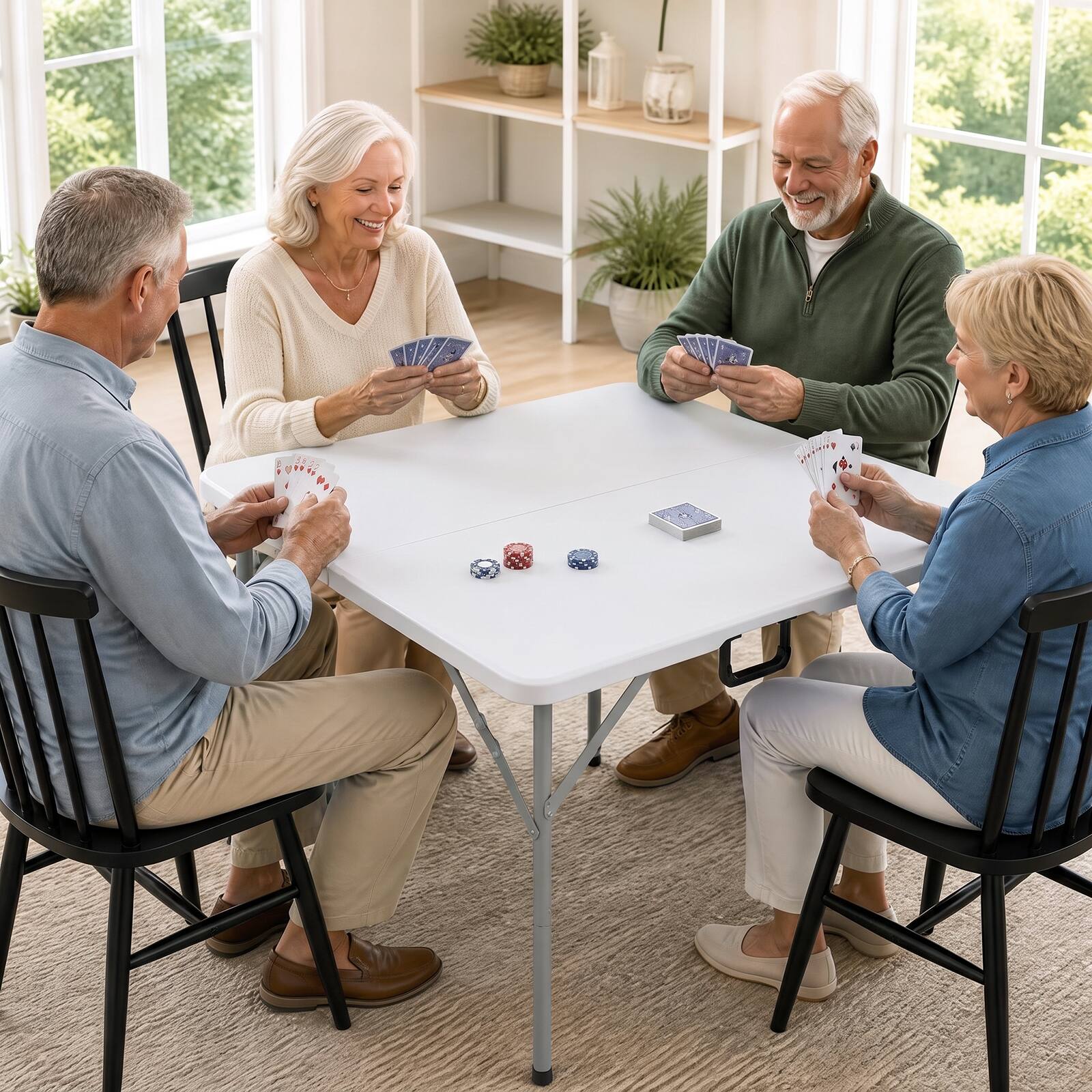 Alt View 1. Costway - Costway 34" Folding Table with Carrying Handle, Plastic Table - White.