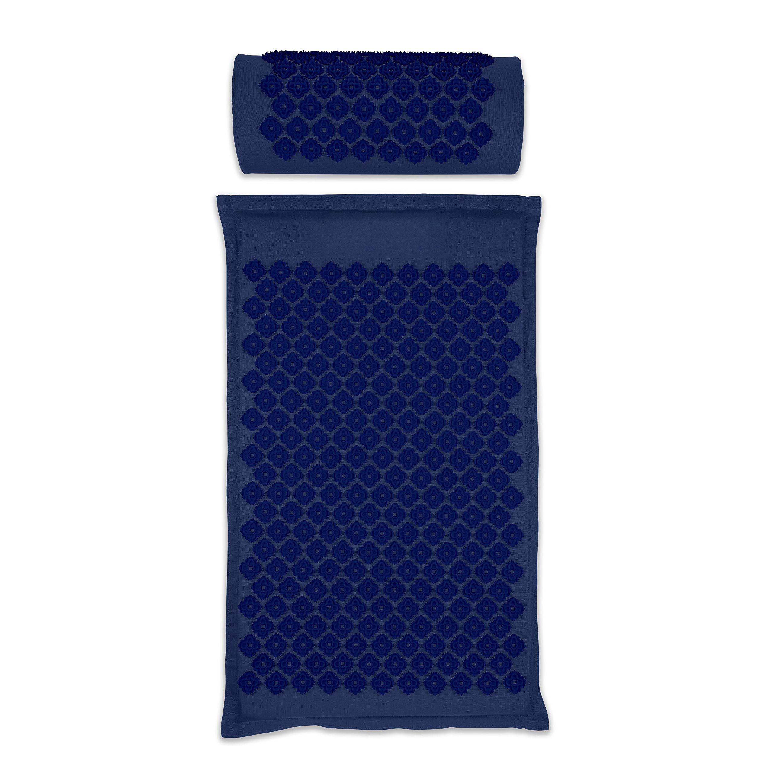 Front. Paradigms Interiors - Acupressure Mat And Pillow Set For & Neck With Points Travel Bag - - Navy.