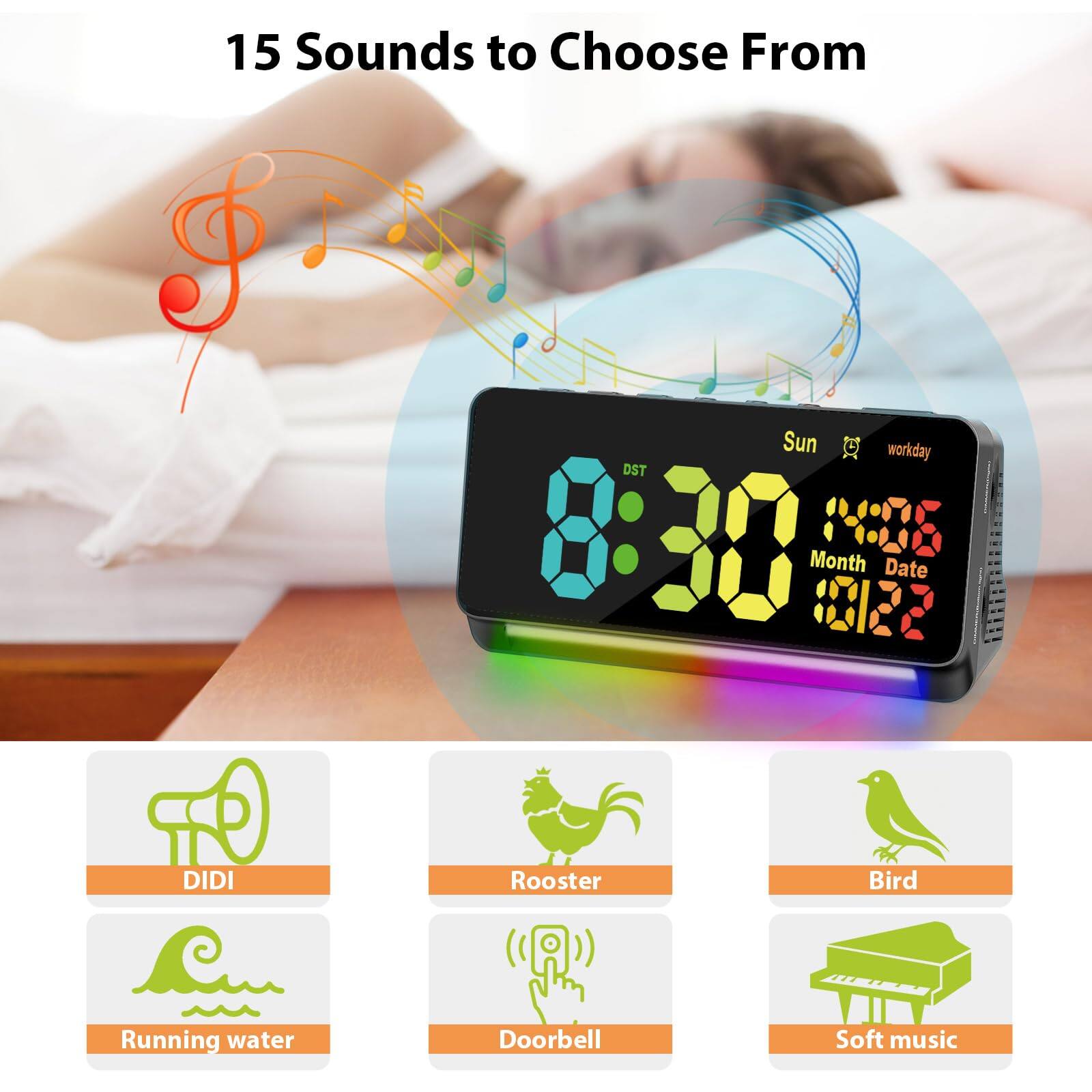 Dazzed Corner Alarm Clocks for Heavy Sleepers adults , 7 Color Night ...