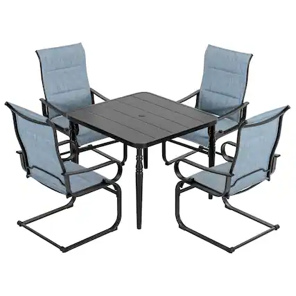 Front. Nuu Garden - 5-Piece Patio Outdoor Padded Textilene Metal Dining Set with Umbrella Hole - Black and Blue.